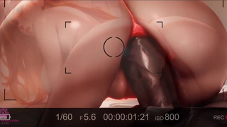ИИ-рыжая шлюха разводит ноги: большой чёрный член рвёт её киску от первого лица